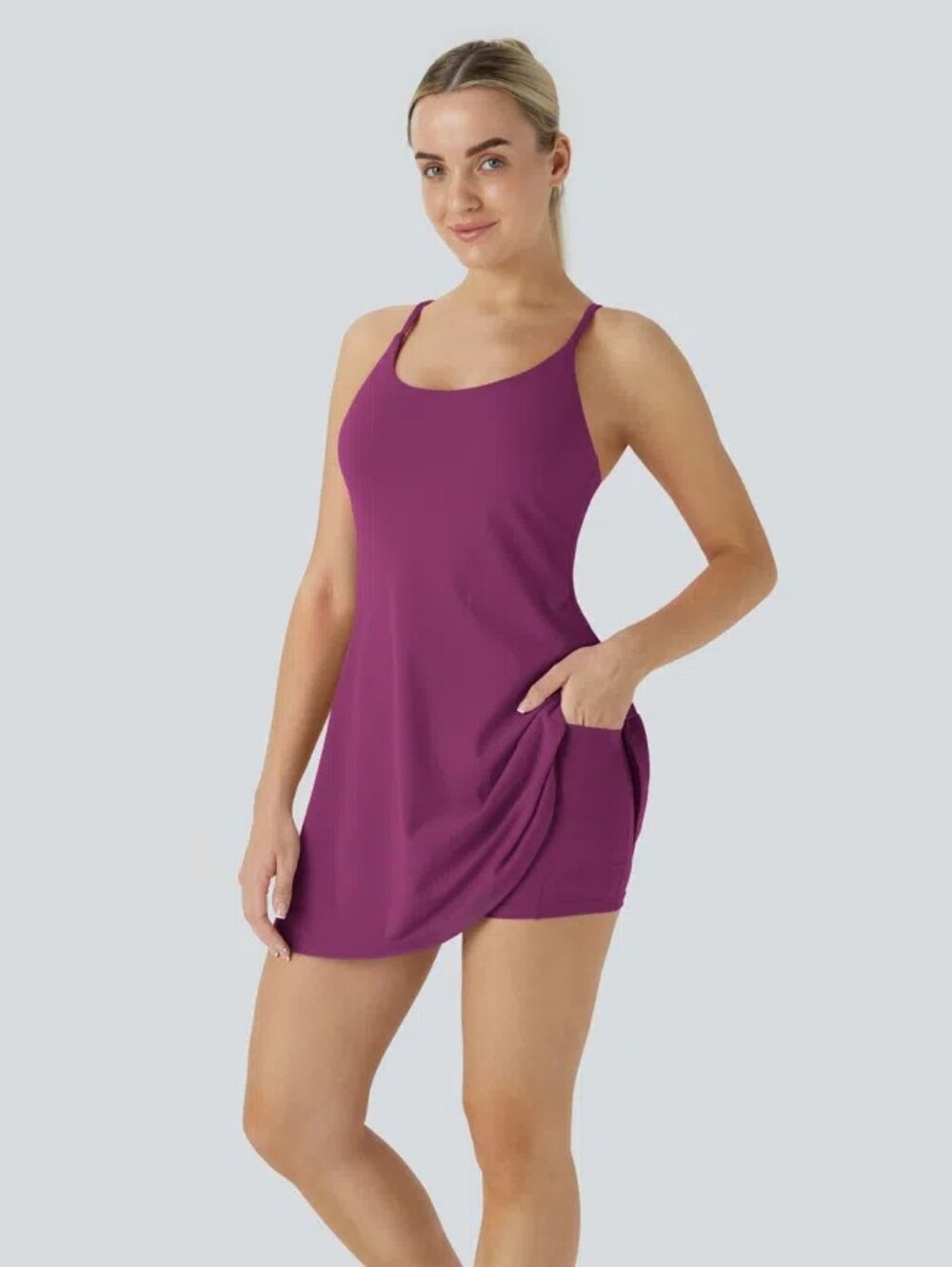 Halara Purple SoftlyZero™ Plush Backless Active Dress in Ume Purple NWT